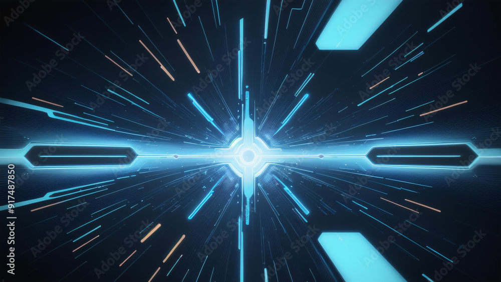Poster horizontal image of an abstract futuristic cyberspace blue transparent background generative ai.