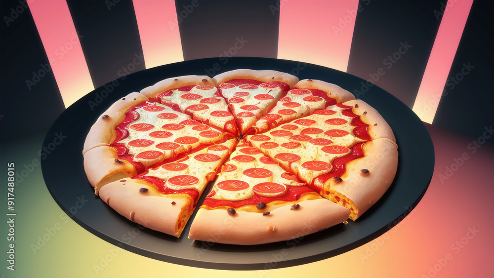 Poster generative ai illustration of stylized graphic design of pizza slices with abstract geometric elemen