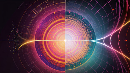 Obraz premium A colorful, abstract image of a network of lines and dots.