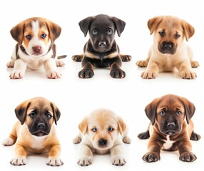 Adorable Puppy Collage Illustration - Six Cute Puppies in Various Breeds and Colors, Perfect for Pet Lovers and Animal-Themed Designs.