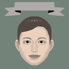 微笑む若い男性とフレームのカラーイラスト2（レトロ調）