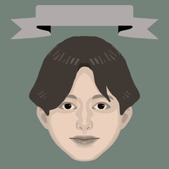 微笑む若い男性とフレームのカラーイラスト5（レトロ調）