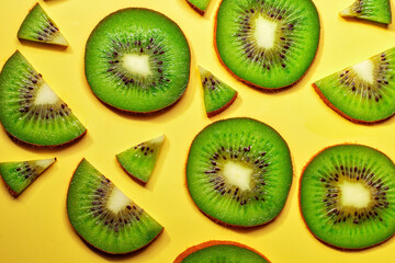 Fototapeta premium Kiwi cortado em pedaços. fundo kiwi, delicioso kiwi cortados 