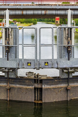 Close-Up of Canal Lock Gate Mechanism on French Waterway