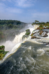 Iguazu waterfalls in overcast weather. High quality photo
