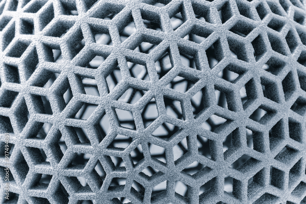 Poster A close up of a grey object with a lot of holes. The object is made of a material that is not very dense