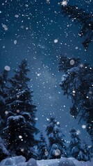 A snowy landscape with trees and a clear blue sky