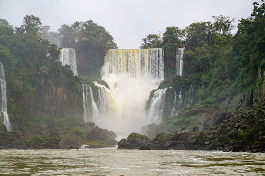 Iguazu waterfalls in overcast weather. High quality photo