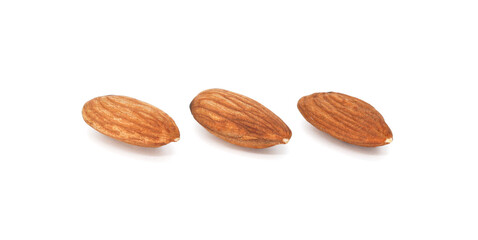 three almonds nuts on white background