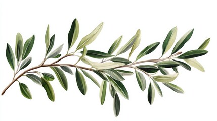 branch of a olive tree with leaves isolated on white or transparent , Generative AI