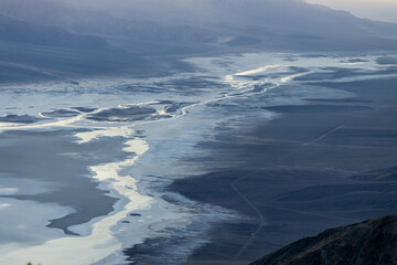 Obraz premium Beautiful view of Lake Manly at sunset from Dantes View in Death Valley National Park, California USA