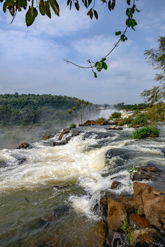 Iguazu waterfalls in overcast weather. High quality photo