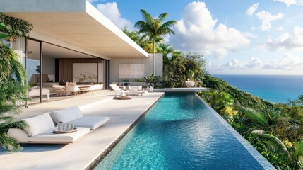A large pool with a beautiful view of the ocean