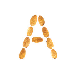 letter A written with almonds