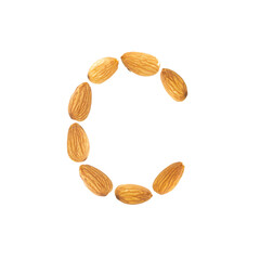 letter C written with almonds