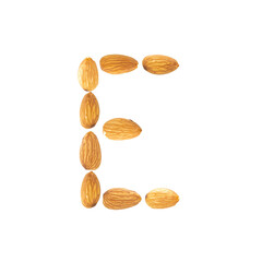 letter E written with almonds