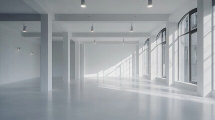 Fototapeta premium A large, empty office space with white walls and floors