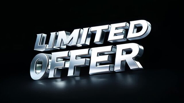 Limited Time Offer sale text animation on black background. Ideal for advertisement of product discounts