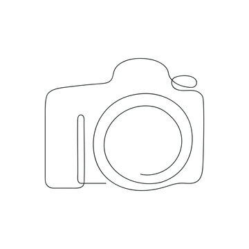 Photo camera in one continuous line. One line drawing, minimalism. Vector illustration.