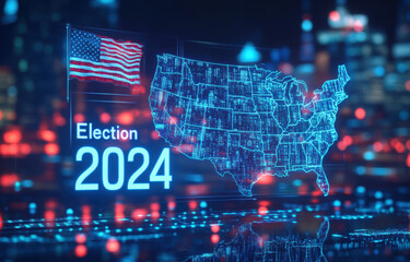 American flag showing the text "ELECTION 2024", image concept of the USA presidential election