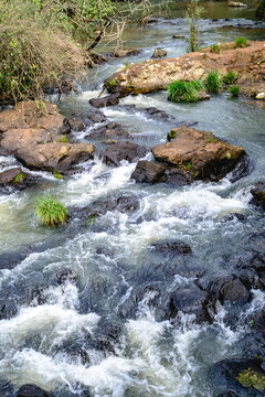 Iguazu waterfalls in overcast weather. High quality photo