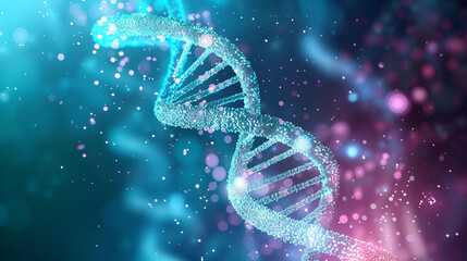 closed up DNA double helix Biotechnology and scientific concept poster background