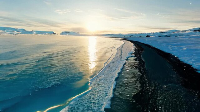 stunning sunset over a frozen arctic landscape