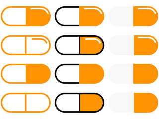 シンプル薬アイコン（カプセル剤）セット：オレンジ