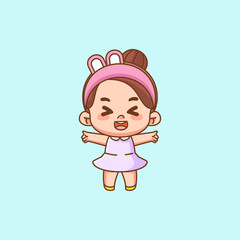 Cute happy little girl kawaii chibi wear headband character mascot illustration