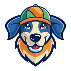 Trendy Dog Head Logo with Colorful Hat - Creative Mascot Design