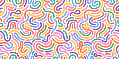 Rainbow cake sprinkle pattern. Memphis style. Funky confetti background. 80s Birthday. Donuts glaze, dessert background. Curved lines. Celebration design. Background for wrapping paper, and fabric.