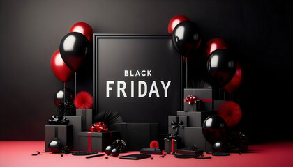 Red and Black Balloons with Coordinated Gifts for Events