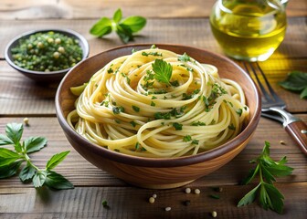 A simple yet elegant bowl of linguine lightly coated in olive oil and sprinkled