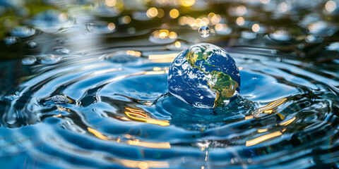 World Water DayEarth Encased in Water Drop
