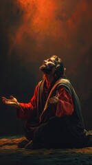 Divine communion: Jesus Christ prays to god the father, illustrating sacred connection between son and e father, embodying humility, devotion, eternal bond of divine love.