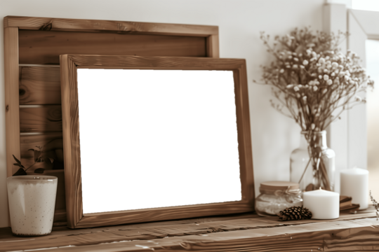 There is a rectangular frame on the wall