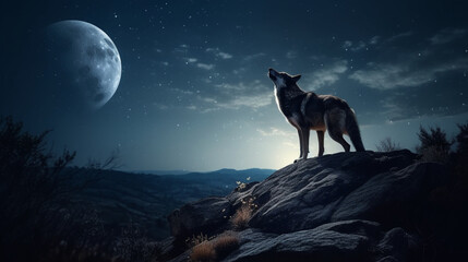 wolf howling at night