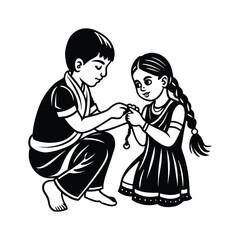 Young Indian Girl Tying Rakhi To Brother Hand During Raksha Bandhan Festival