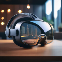 Virtual reality mockup vr glasses modern futuristic style on the table