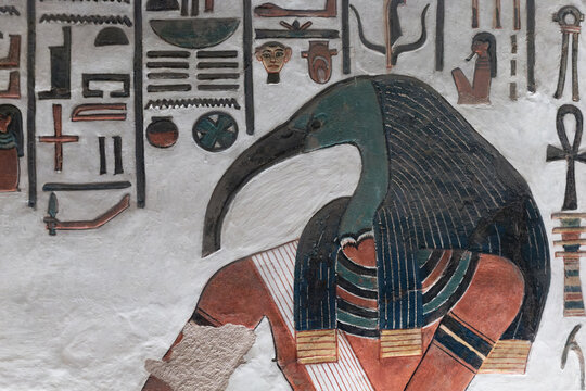 The god Thot in queen Nefertari tomb. Luxor. Egypt.