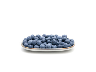 Blueberries in a plate isolated on white background. Fresh blue berries. Bilberry, huckleberry.