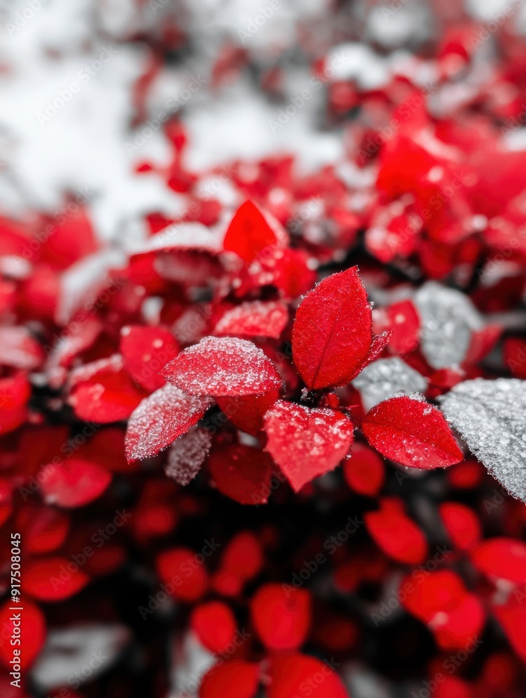 Wall mural frozen red leaves in the snow