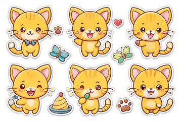 A sticker set of yellow kitten emoticons