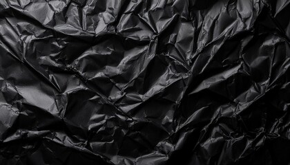 heavy crumpled black paper texture in low light background