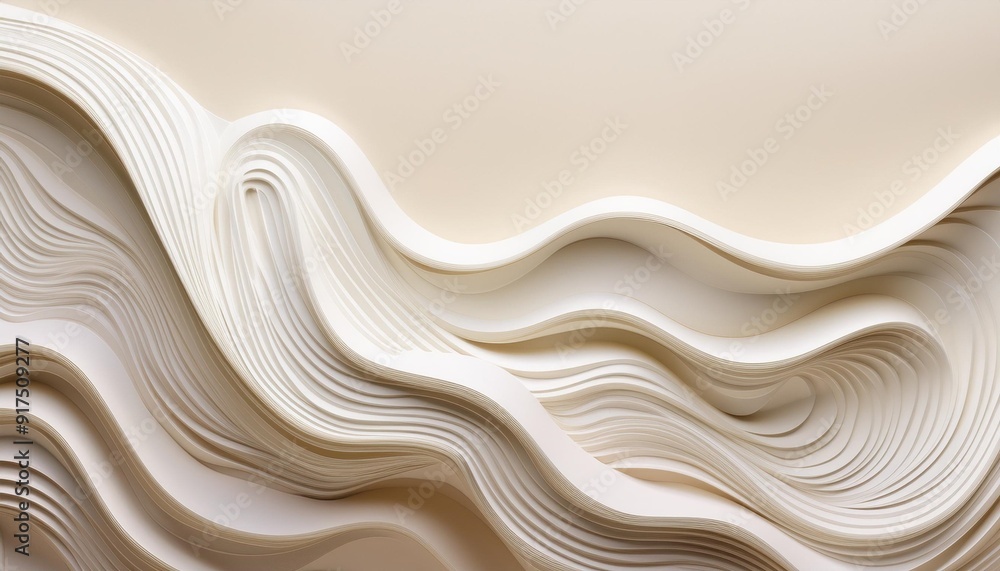 Wall mural a close up of an abstract paper sculpture of undulating waves the colors are off white and cream the