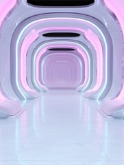 Fototapeta premium Futuristic architectural tunnel with pink and white lighting
