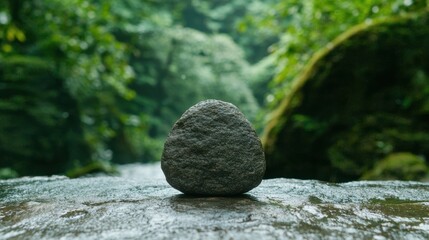 Serene rock in lush forest