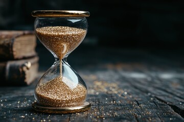 Hourglass with golden sand flowing through