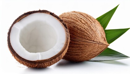 coconut isolated coconuts with leaves on white background coconut and a half full depth of field