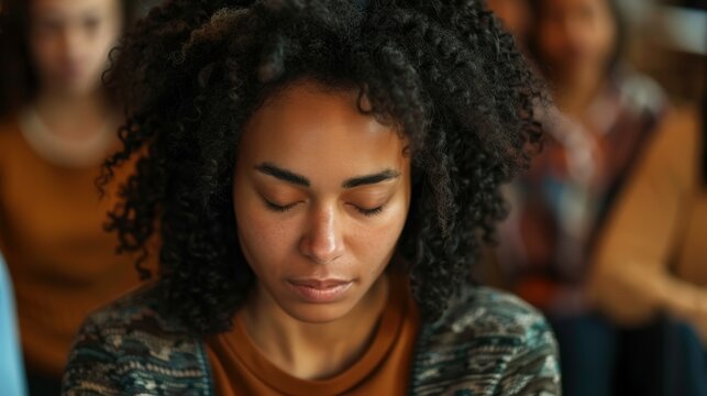 Woman Showing Emotional Distress in Support Group Therapy Session